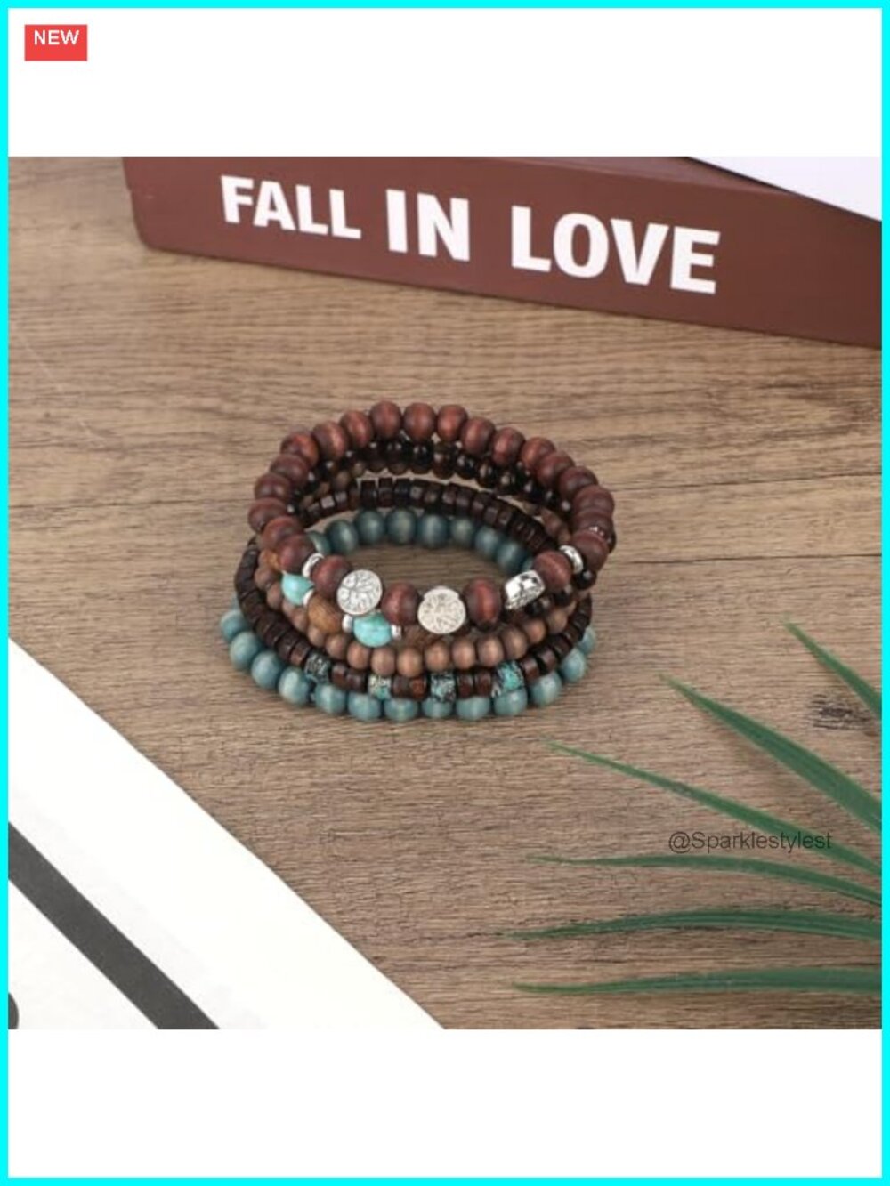 Wood Bead Stretch Bracelets Set Boho Tree Design Stackable - Picture 4 of 6
